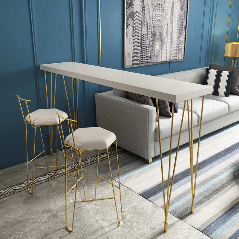 铁艺实木奶茶店高脚桌椅组合 简约家用客厅实木靠墙吧台桌可