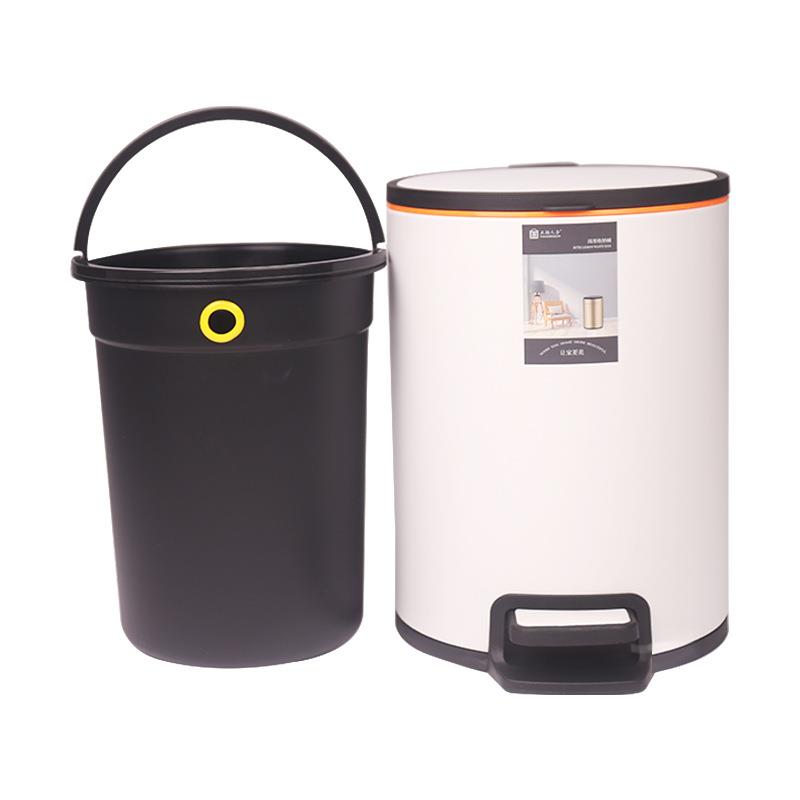 白色圆形脚踏桶 垃圾桶家用客厅简约创意不锈钢轻奢脚踏式卫生间
