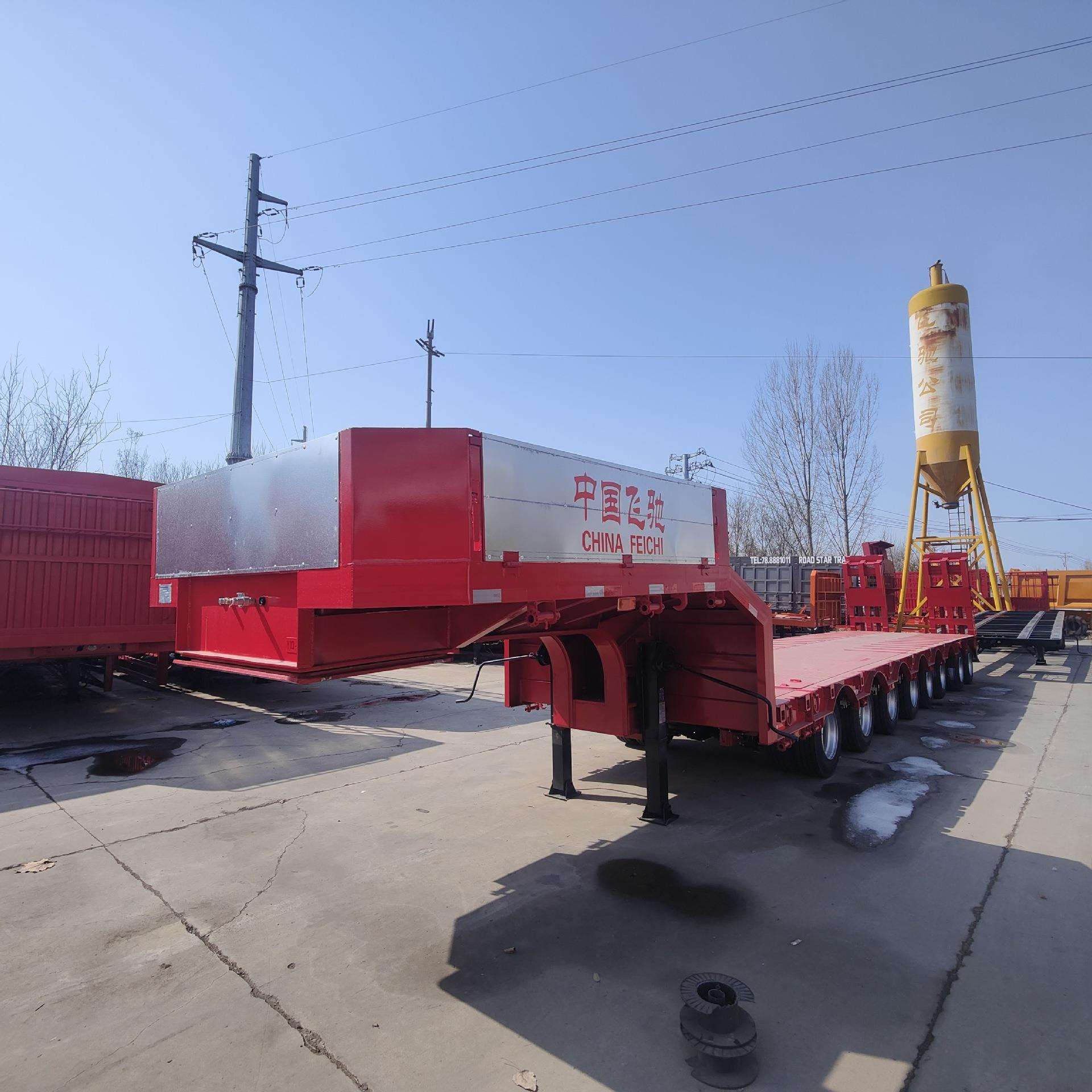 液压爬梯高低平板拖板车3轴钩机板拖车2桥钩机板平板半挂车