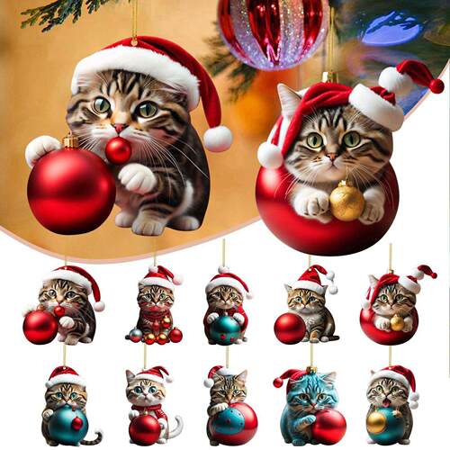 Christmas Ornaments Funny Cat Dog Xmas Tree Hanging Pendant
