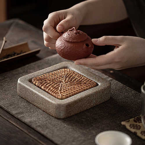 泡盘干壶粗隔热承底座台藤编茶壶零配件养托垫茶托陶壶茶具手工壶