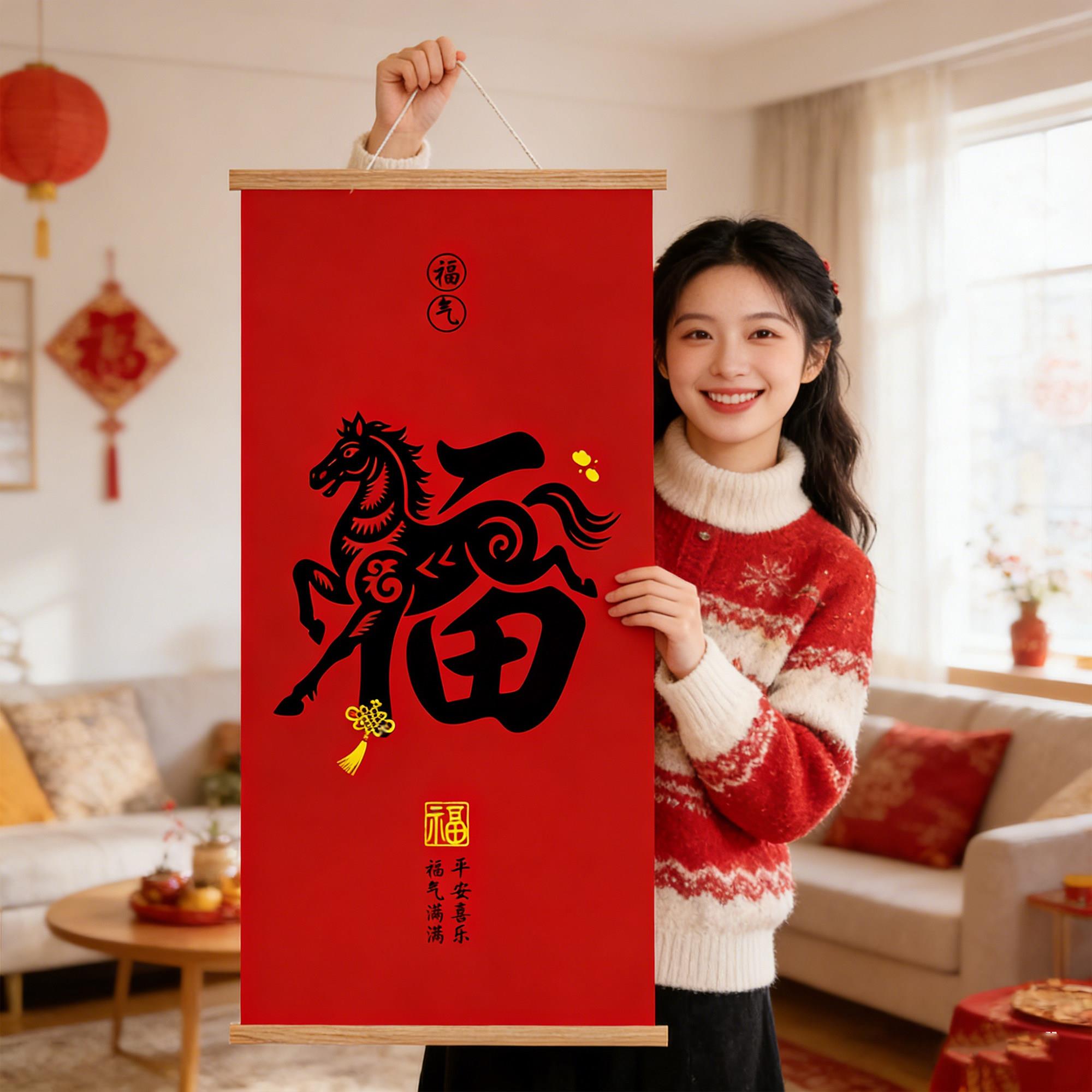 2026新年挂历福字挂画餐厅客厅电表箱遮挡装饰马年春节玄关挂画hb