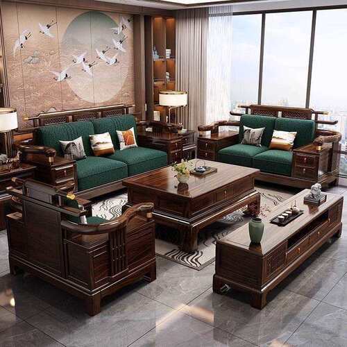 新中式乌金实木沙发组合别墅客厅现代高端冬夏两用大户型储物家具