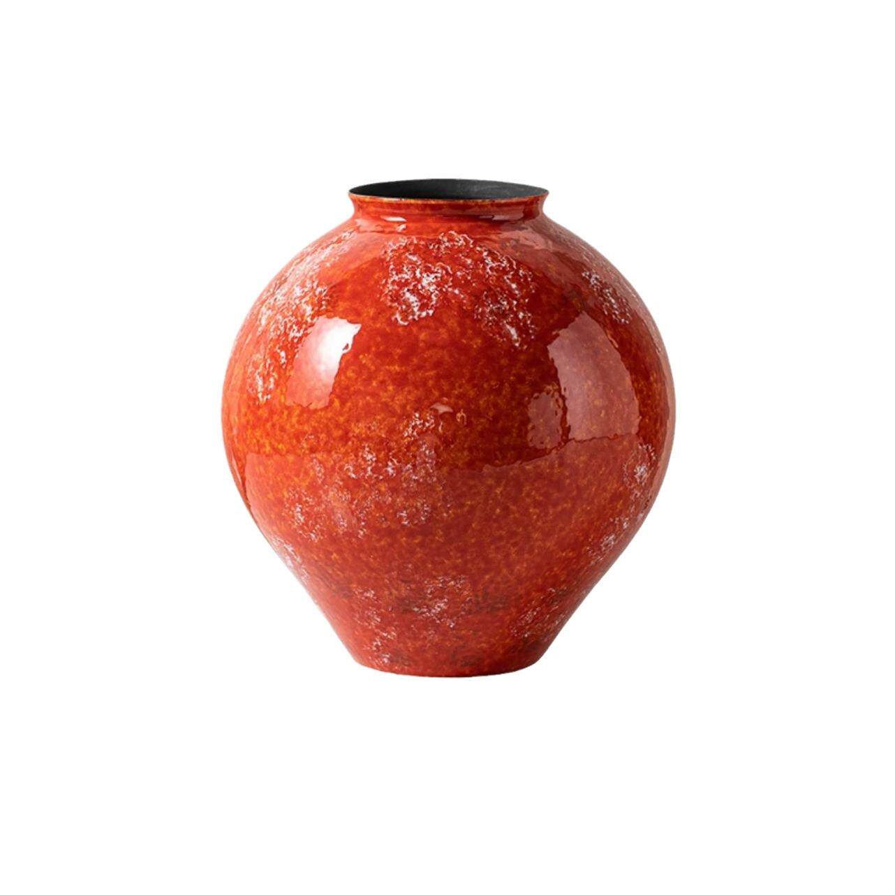 侘寂风窑变雪红霁红釉陶瓷花瓶插花器中古样板间软装饰品