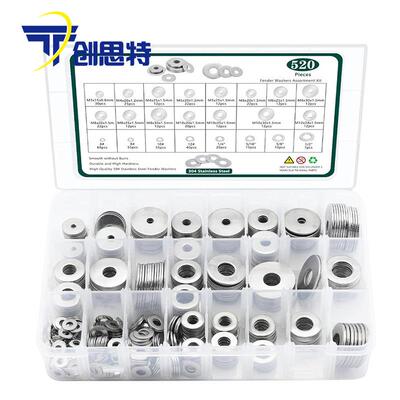 跨境520pcs不锈钢垫片盒装 304不锈钢平垫圈螺丝平垫套装美制垫子