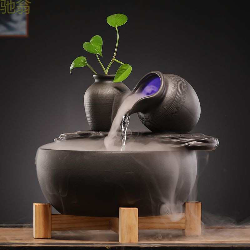 流水摆件陶瓷循环流水生财中式桌面茶几喷泉鱼缸家用装饰造景招财