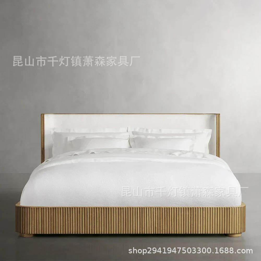 RH美式实木卧室双人床法式现代酒店简约主卧婚床别墅1.8米橡木床