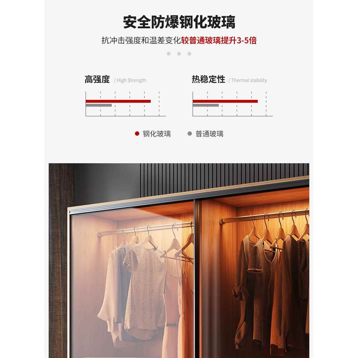 推拉门大衣柜家用卧室玻璃移门酒店公寓小户型衣橱免安装多功能