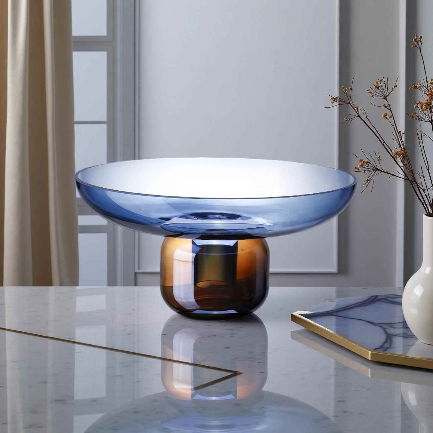 厅简约创意玻璃水果高盘家用级感零托12091食干果圆盘盘客茶几花