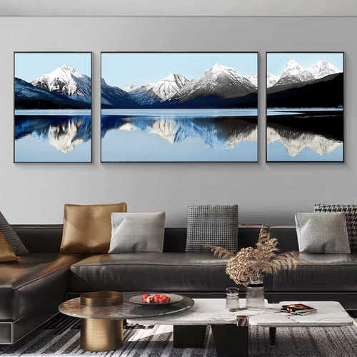 现代简约客厅装饰画大气办公室挂画沙发背景墙三联画背靠金山水画