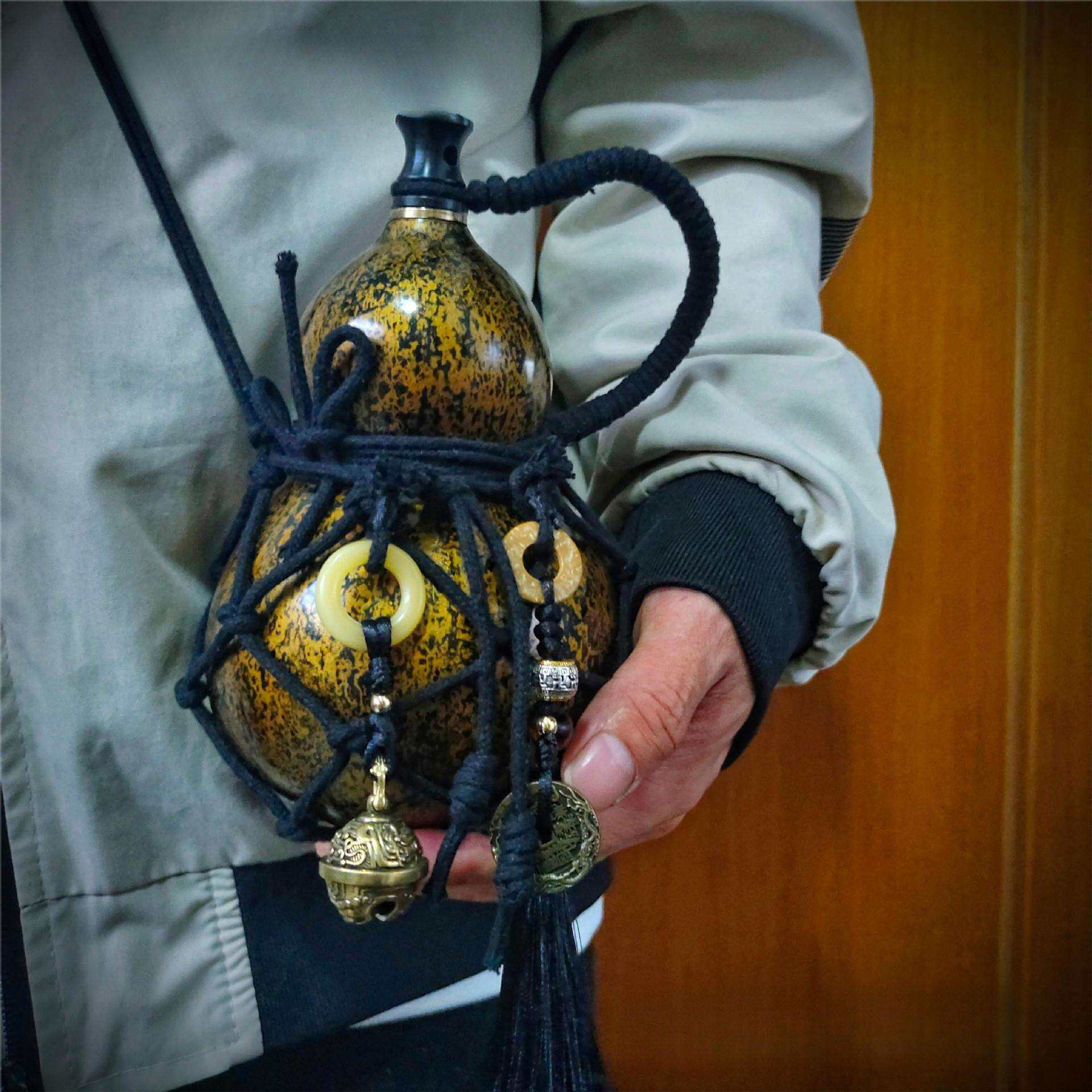 酒葫芦可装悟空热水漆器办公室摆件黑非遗酒壶鎏金防渗大漆