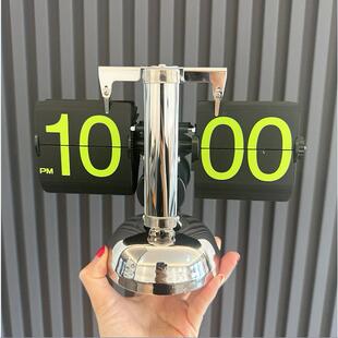 极桌简自动翻页钟客厅座钟UFM翻页钟面摆件电子钟复机械数古时字