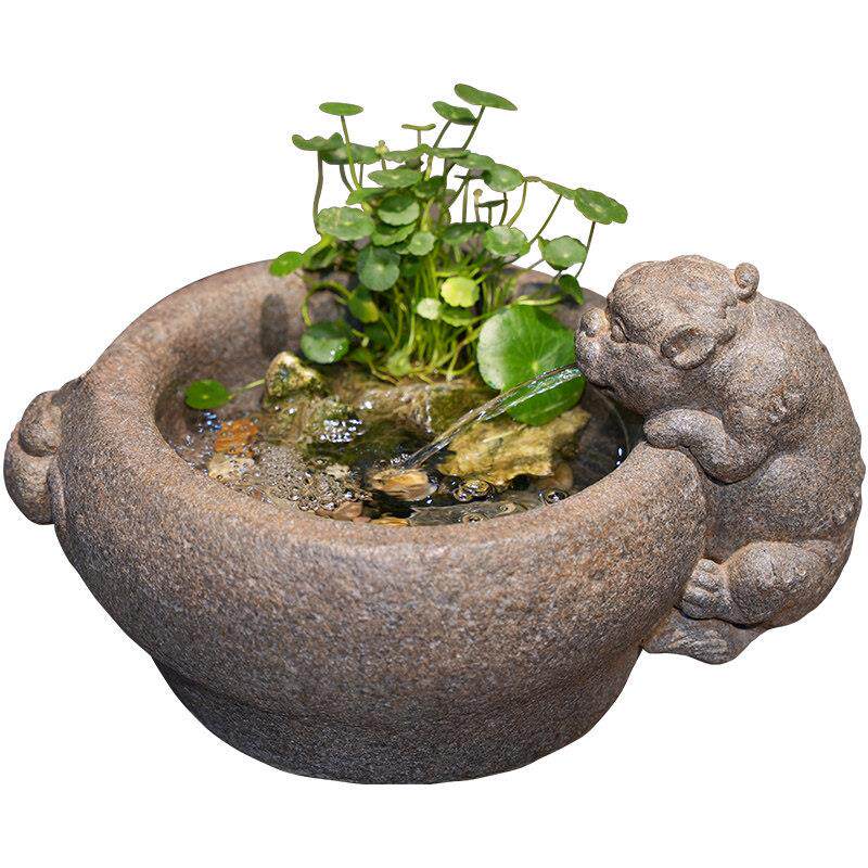 厅中式招财流面水摆循环水客桌件鱼缸造景茶KIN室办公室装饰品