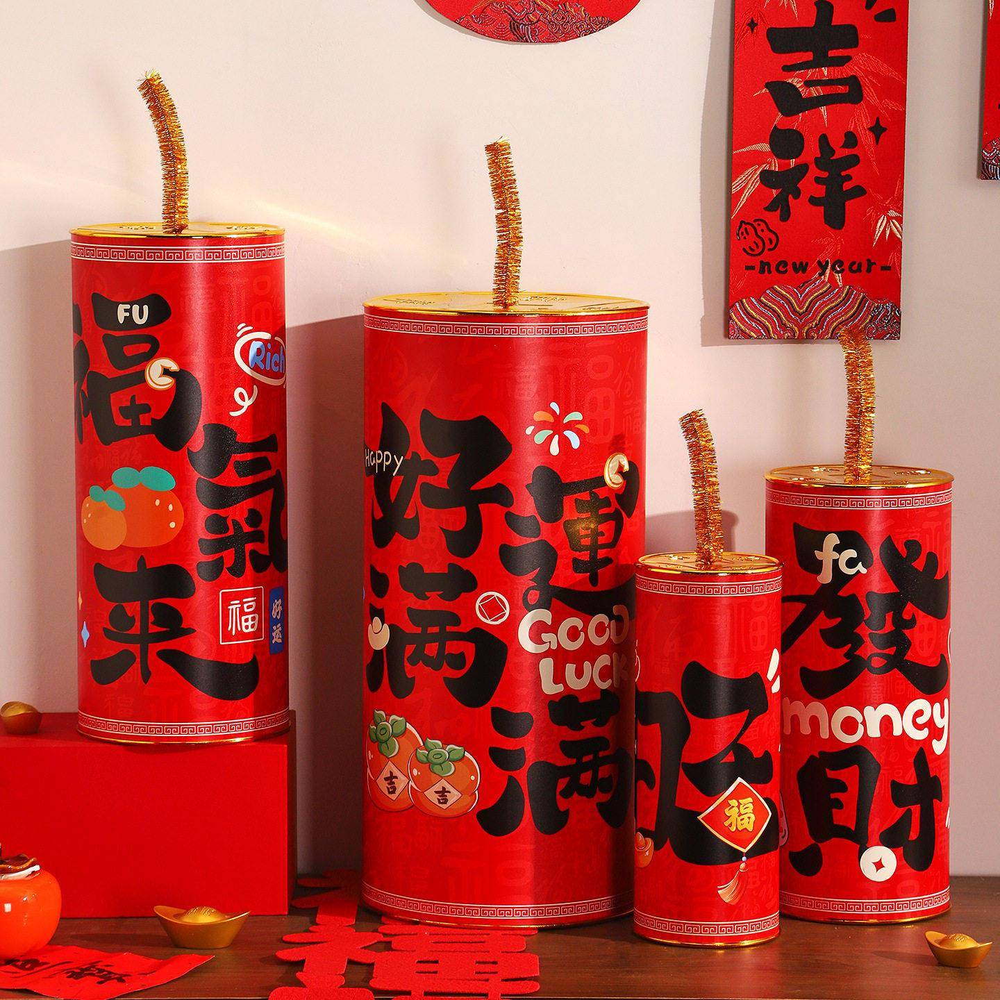 新年装饰坐炮场景布置马年商场酒店道具炮竹炮仗客厅春节氛围摆件