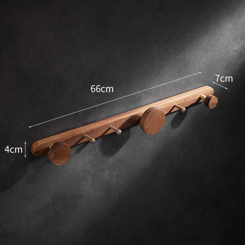 衣帽钩壁挂黑胡桃简约钩衣玄关免钩钩挂门实木后打孔木排卫生间