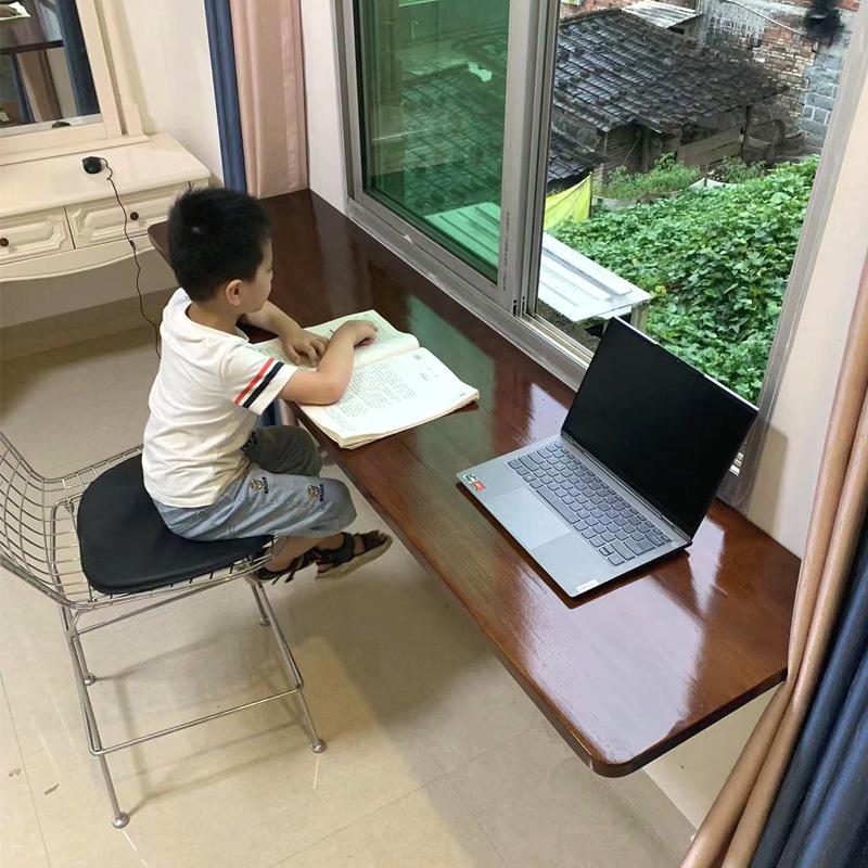 N5壁挂折叠书桌窗台延伸桌实木悬挂写字台墙上可折叠吧台桌墙面餐