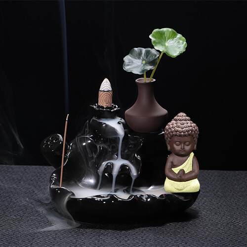 新款瓷宇轩陶 茶宠摆件新款倒流香炉创意菩提树下荷小和塘尚家居
