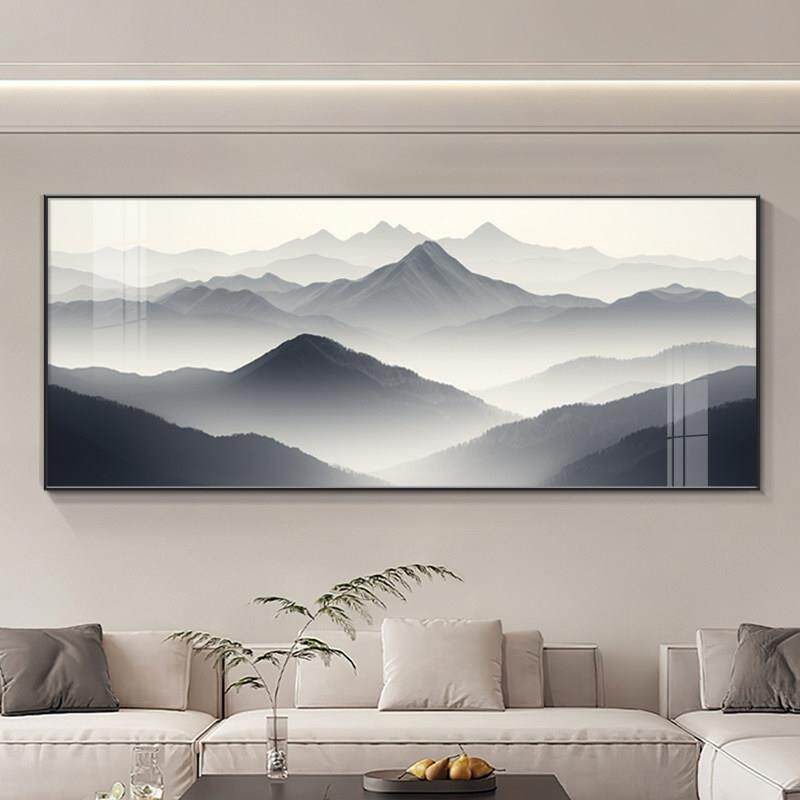 新中式背有靠山客厅装饰画 画有山无水高级感沙发背景墙挂画 画风