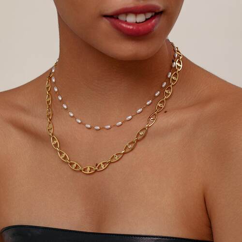Diagonal Japanese chain necklace, stainless steel women's