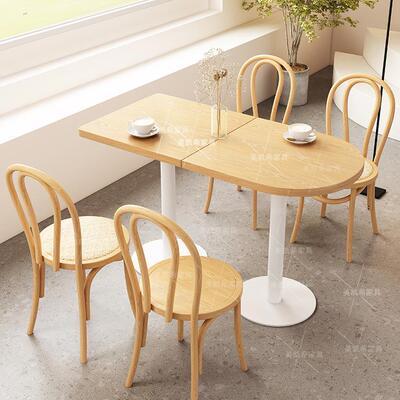 连店厅卡座日式锁料IEM理店餐实木编藤椅茶餐厅饭店商用桌餐饮家