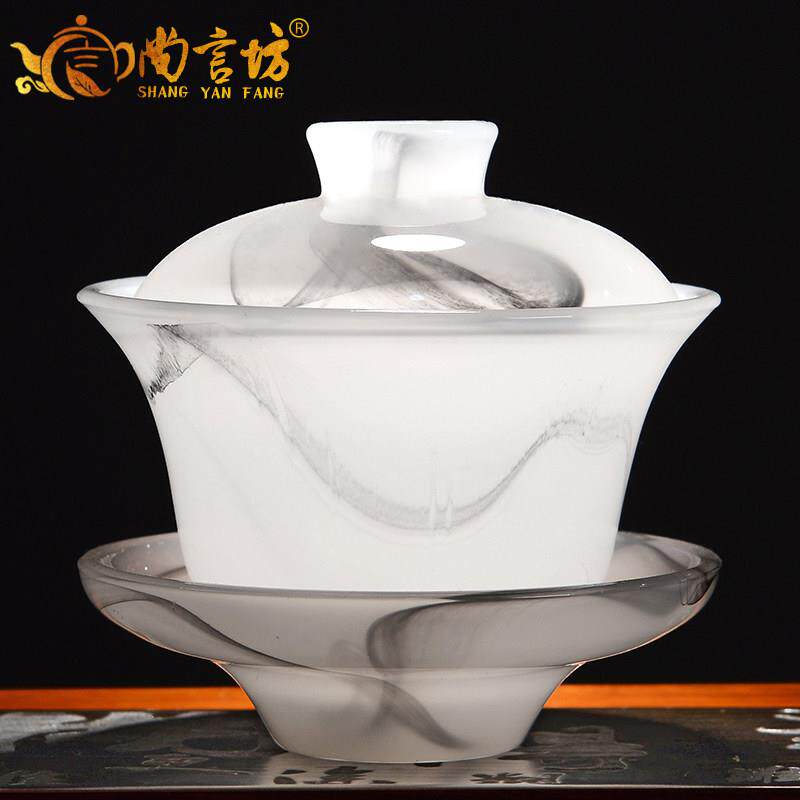 琉璃盖碗泡茶杯大号不烫手三才碗功夫茶具单个白瓷茶碗手抓壶家用