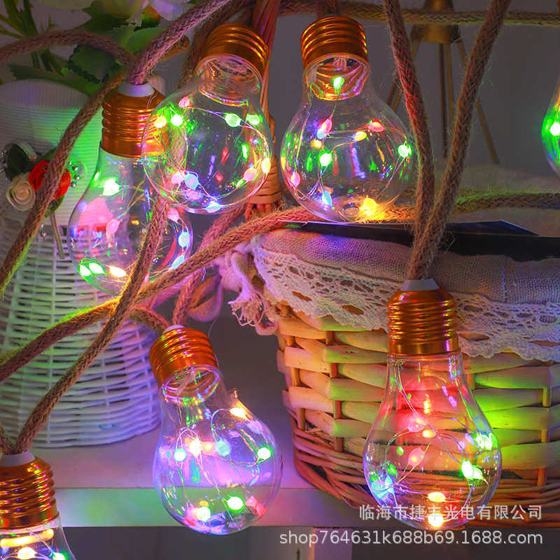 麻绳灯串铜线灯新款太阳能户外防水露营装饰氛围圣诞节日彩灯