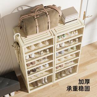 双列可折叠免安装一体式磁吸鞋柜大容量家用鞋盒客厅靠墙透明鞋架