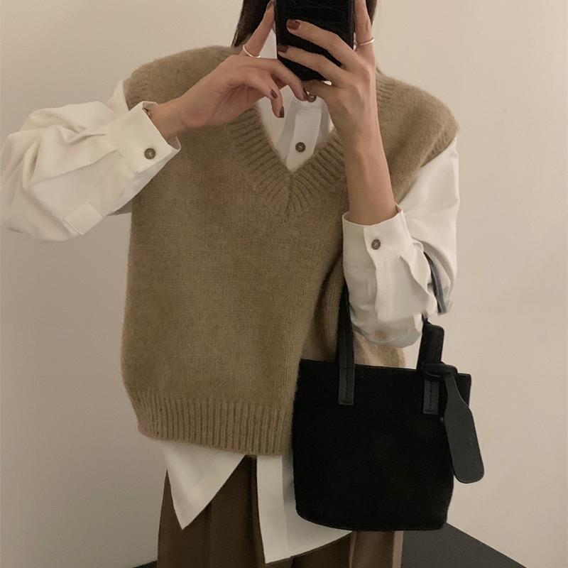 秋冬复古简约百搭宽松外穿针织马甲女2025新款毛衣短款无袖背心定