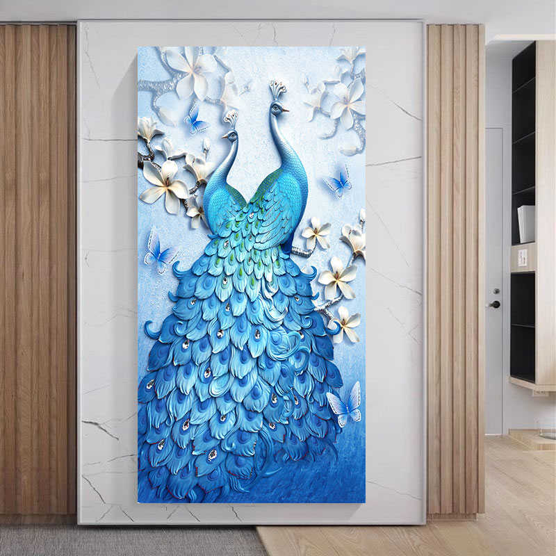 玄关装饰画3d立体墙贴画吉祥孔雀寓意好轻奢贴纸客厅走廊过道壁画图片
