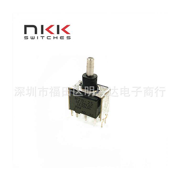 进口按键开关NKK 自复位按钮 M2B-25 带支架 6脚双组电路 PCB针脚