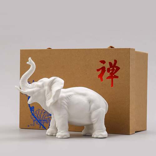 招大财白瓷公吉一对客厅摆设陶瓷象工象Z04-005艺品摆件办室装饰