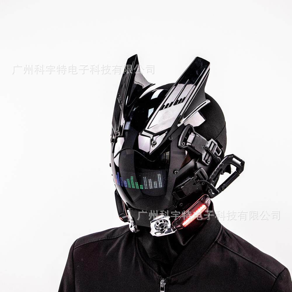 跨境亚马逊赛博朋克未来科技黑色发光面具cos漫展头套全脸面罩