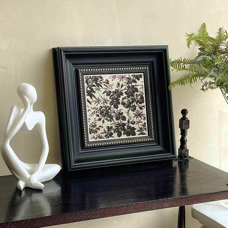 法式覆古装饰画 画中古风饭厅高级挂画 画伊甸园黑框画 画卧室床
