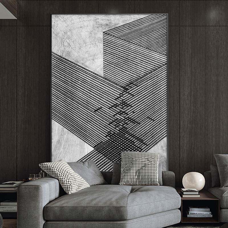 玄关装饰画竖版现代简约墙面壁画床头画黑白抽象线条过道走廊挂画