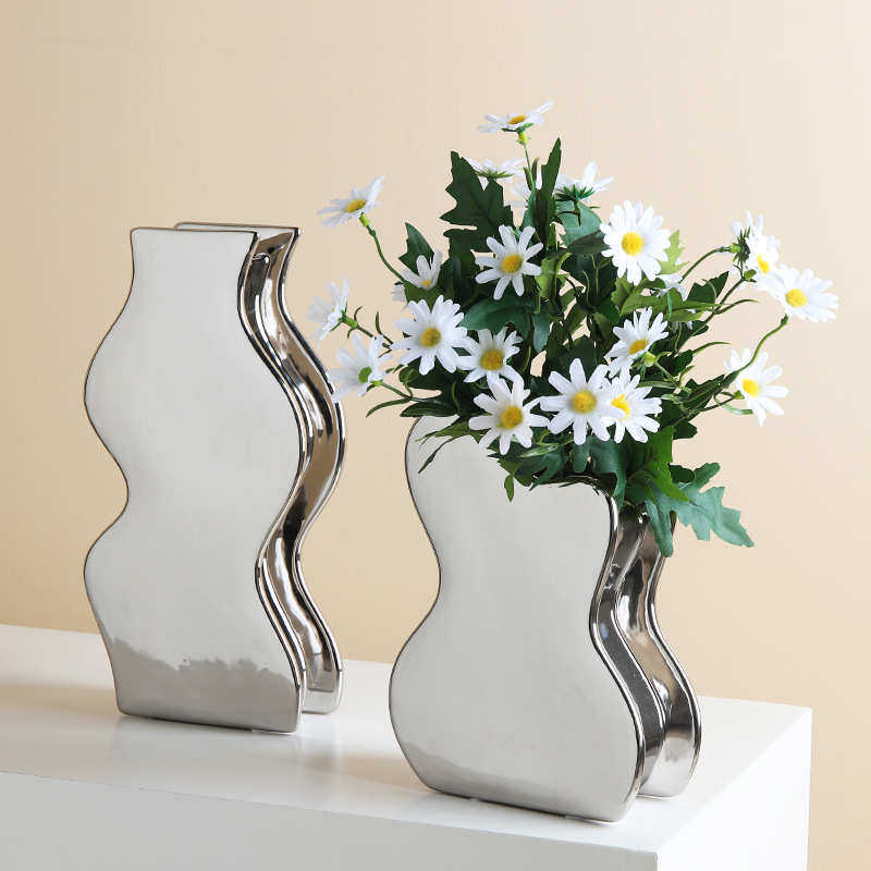 高颜值艺术感花瓶陶瓷电镀银插花客厅餐桌摆件家居装饰品镜面花饰,家居饰品,花瓶,淘宝优惠券,粉丝福利购,淘宝优惠卷