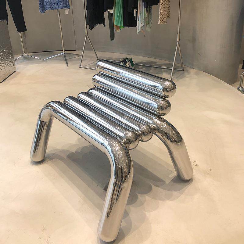 网红服装店镜面不锈钢茶几陈列道具休息凳椅子装饰布置女装店桌子