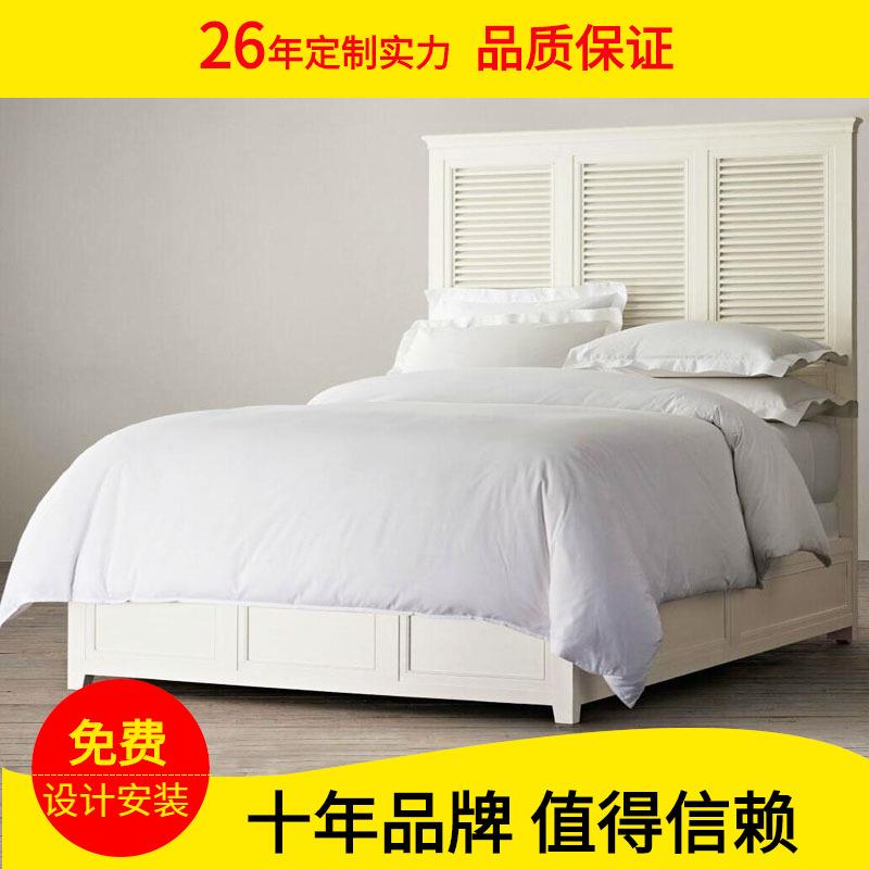 美式简约现代地中海百叶实木床1.5米1.35儿童床白色双人床箱体床