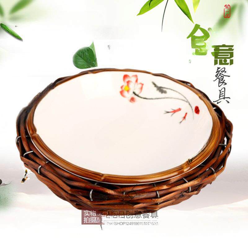 农家土菜馆大盘鸡盘烧菜餐具鸟巢陶瓷盘特色私房菜意境菜创意酒店