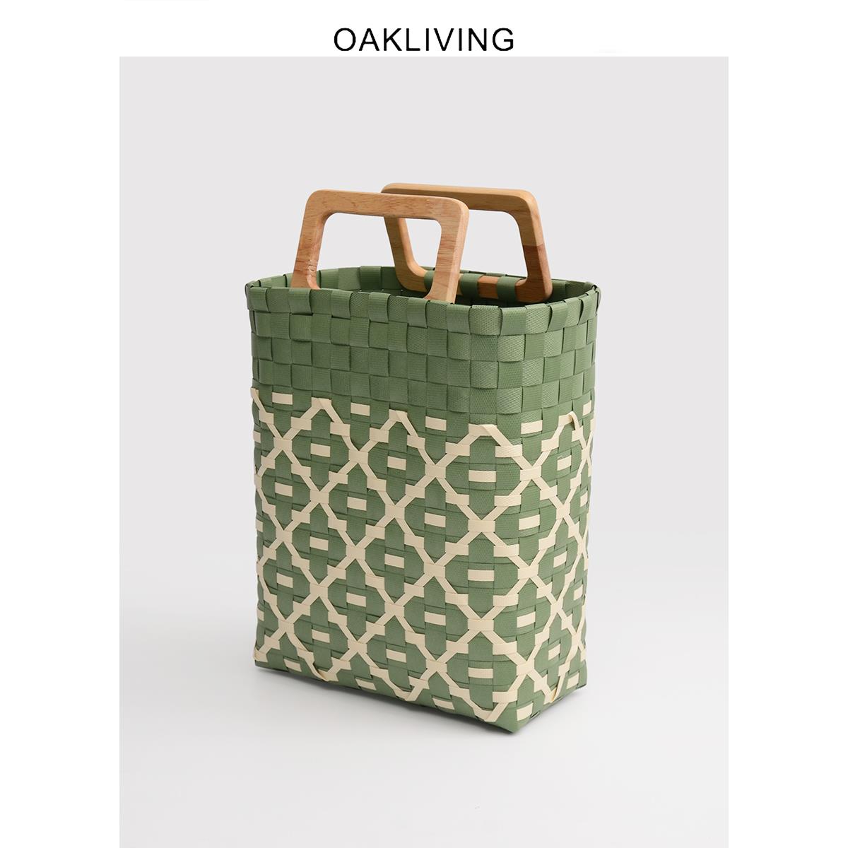 oakliving编织手提包ins逛街购物篮沙滩野餐户外手拎收纳篮菜篮子