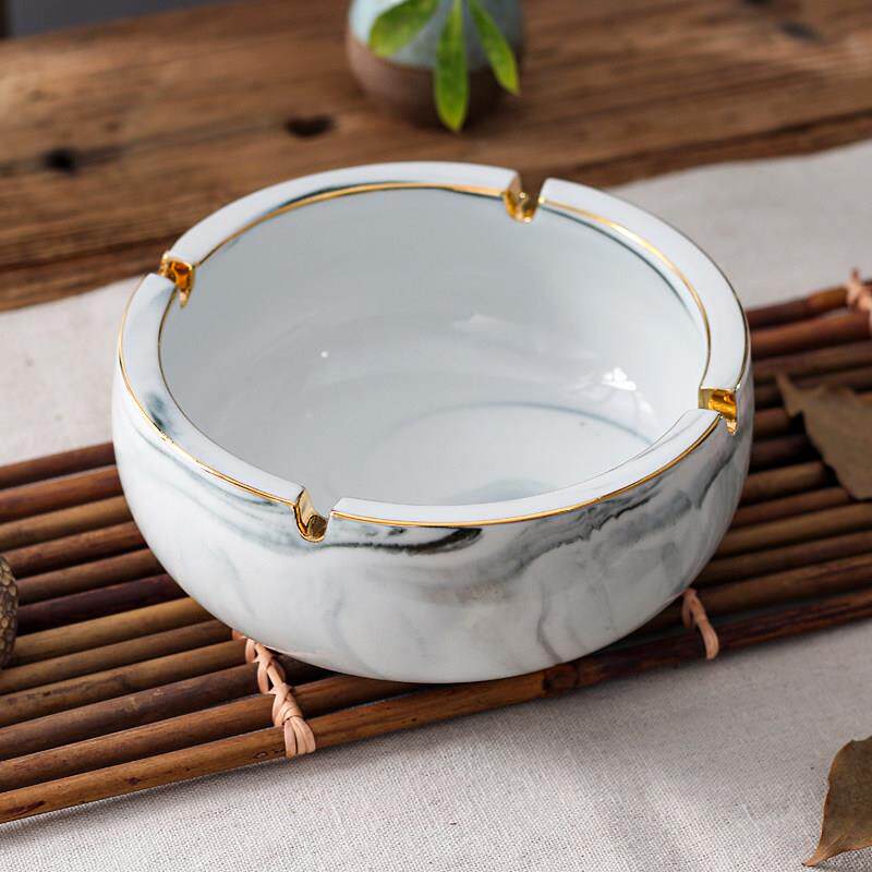 时尚实用欧式复古大理石纹陶瓷创意个性烟灰缸大号客厅办公室大码