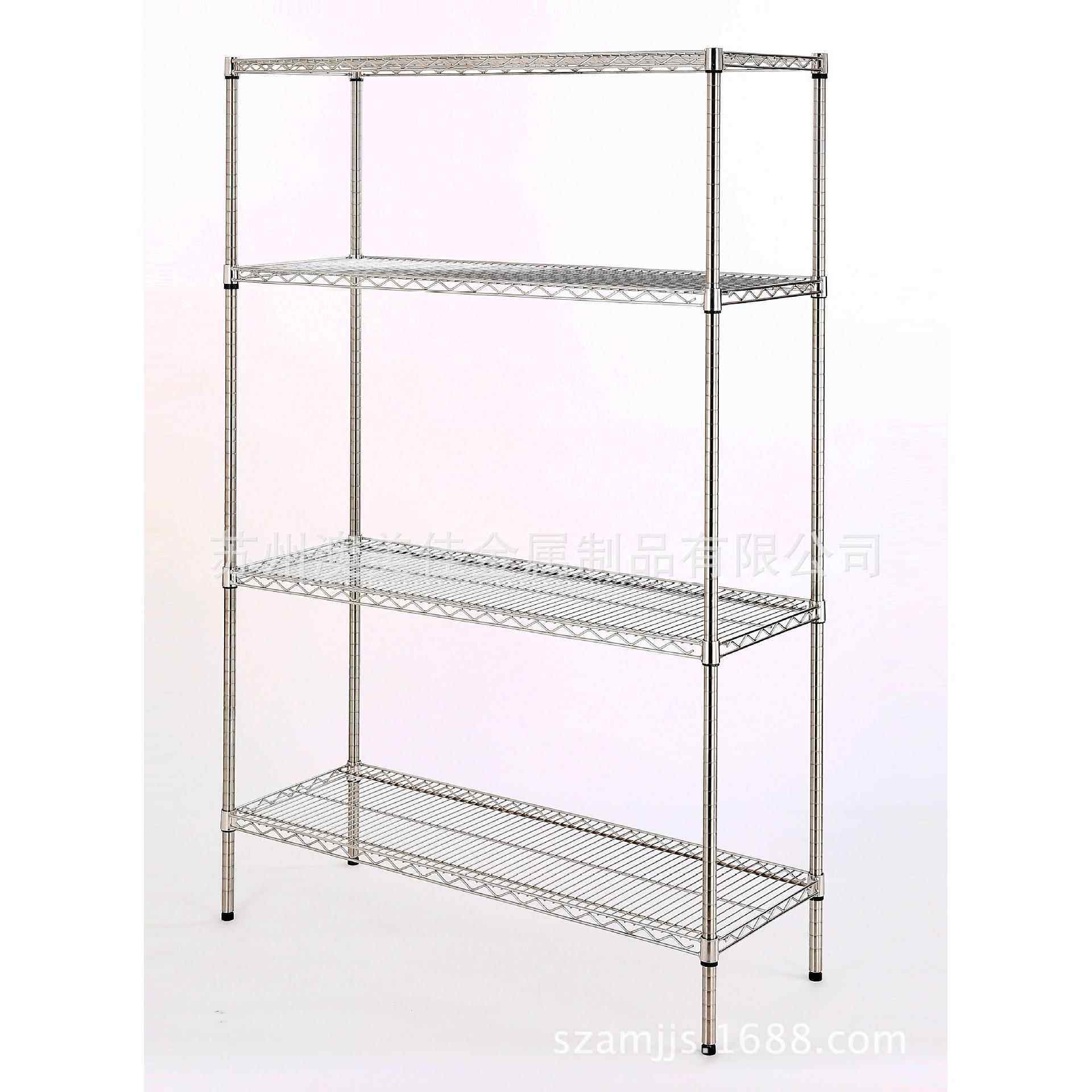 四层不锈钢置物架防锈置地式收纳架多层线网阳台仓库厨房置物架