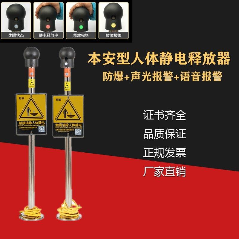 防爆人体静电释放器触摸式声光语音报警仪本安型静电消除桩释放球
