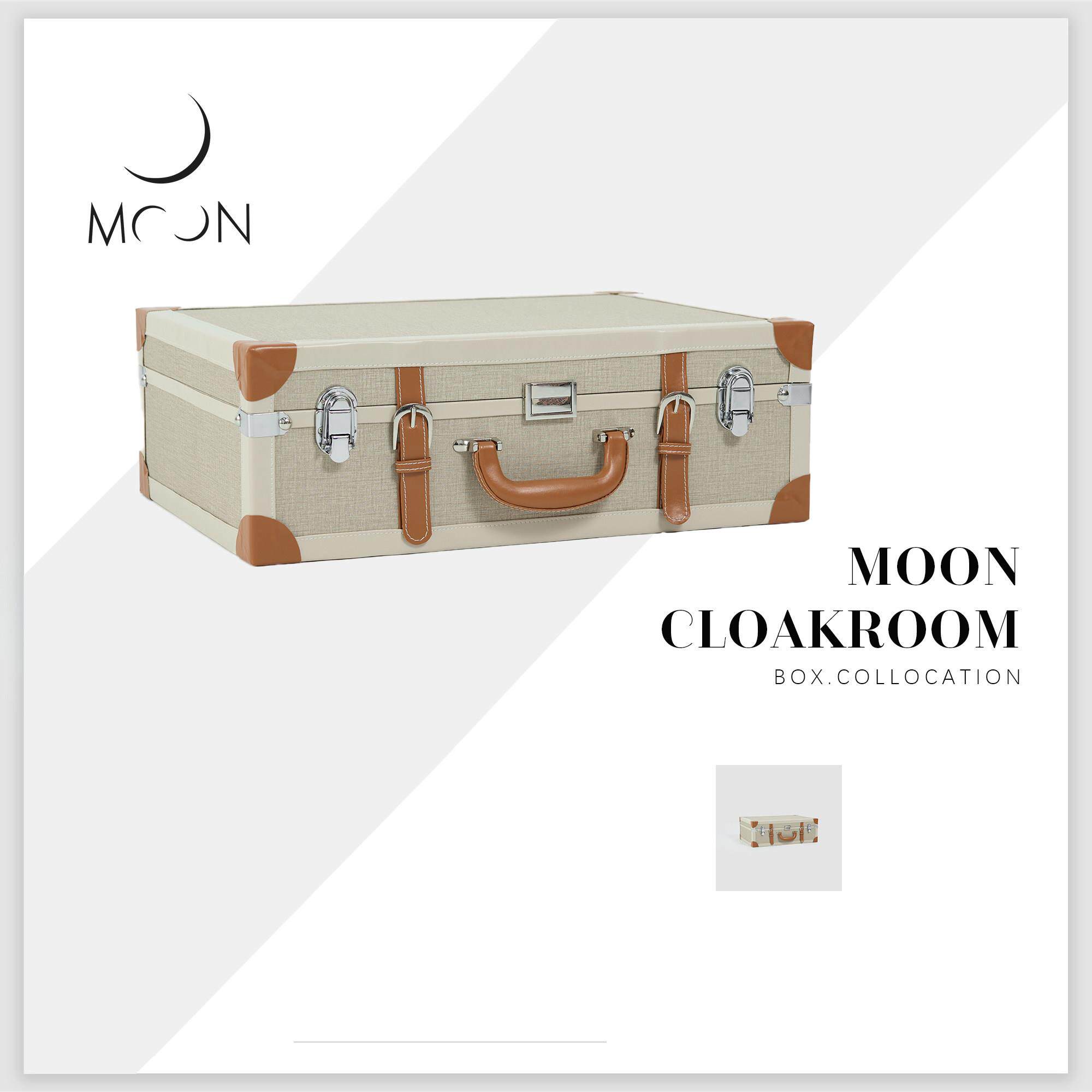 MOON慕空间样板房衣帽间收纳盒摆件米白棕色行李箱展厅装饰品道具