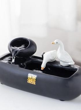 高档意创陶瓷流水喷泉摆件化湿加器水景鱼缸办公室桌面装饰雾乔迁