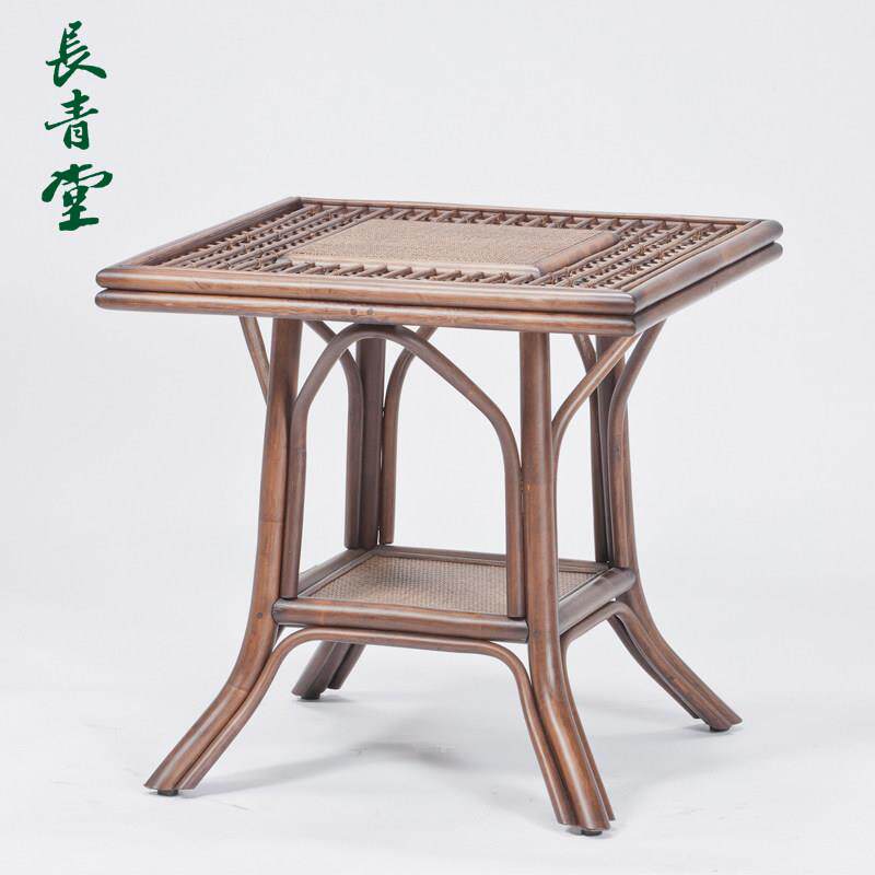长青堂 藤编中式中古餐桌家用饭厅4人饭桌子简约阳台喝茶茶桌方桌