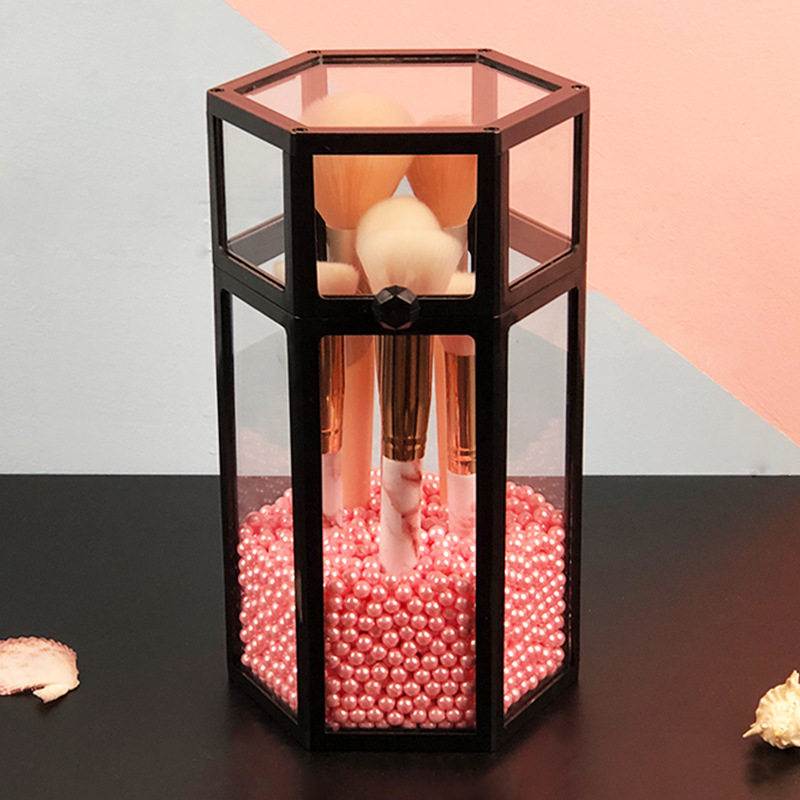 玻璃化妆刷收纳盒防尘带盖ins北欧风透明眉笔眼线笔筒珍珠刷子桶,收纳整理,首饰盒,淘宝优惠券,粉丝福利购,淘宝优惠卷