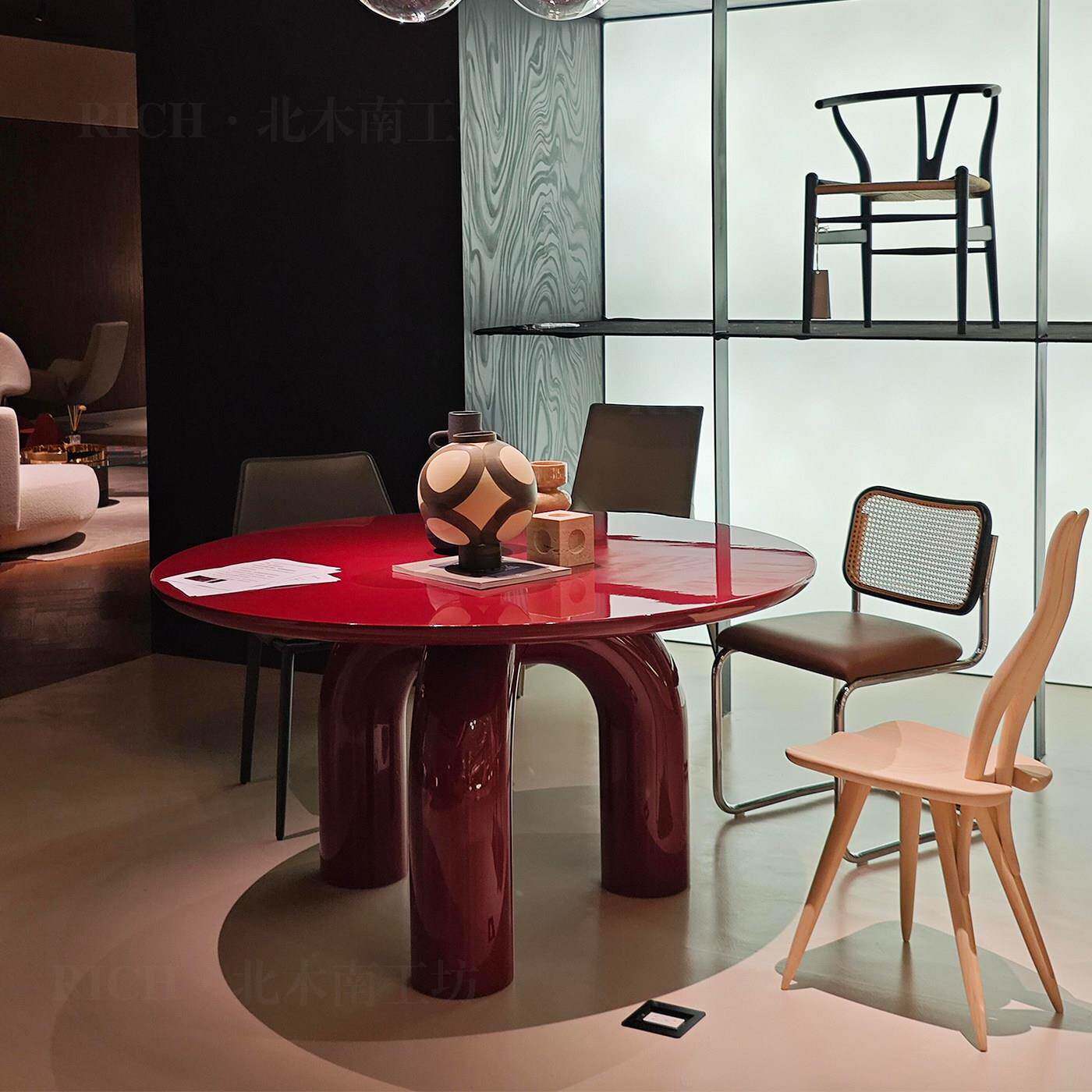 1.2米圆形饭桌实木餐台酒店大堂大厅花几红色钢琴烤漆圆餐桌1.1米