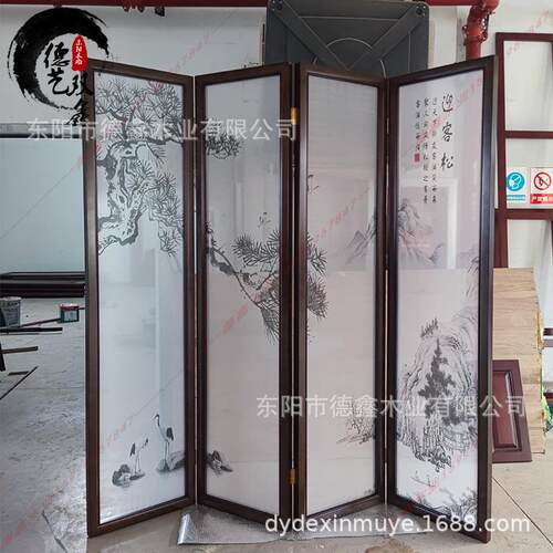 现代简约日式布艺玄关隔断客厅移动仿古花格 新中式实木折叠屏风