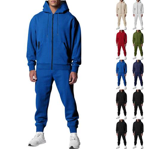 Pants Hoodie Casual Zip-Up Outdoor Mens Solid-Color Ribbed