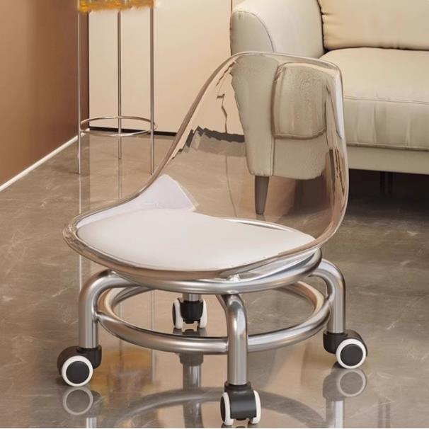 德国滑轮矮凳亚克力万向轮家用静音小凳子靠背椅儿童板凳换鞋凳子